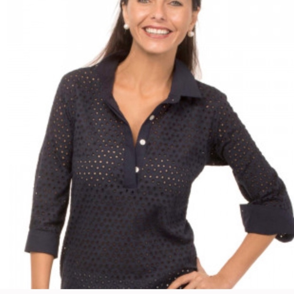 ‼️bundle deal‼️ Gretchen Scott Navy Blue Eyelet Popover shirt